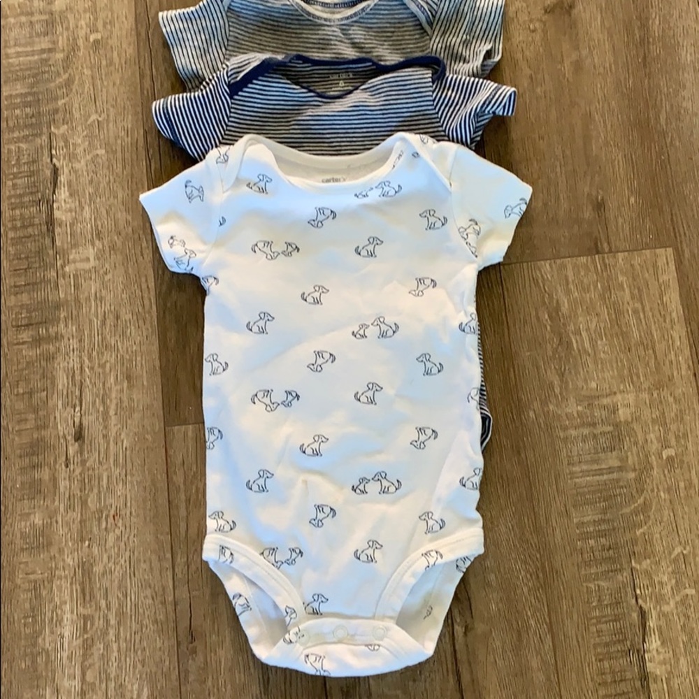 6 mo carter onesies dog and stripes